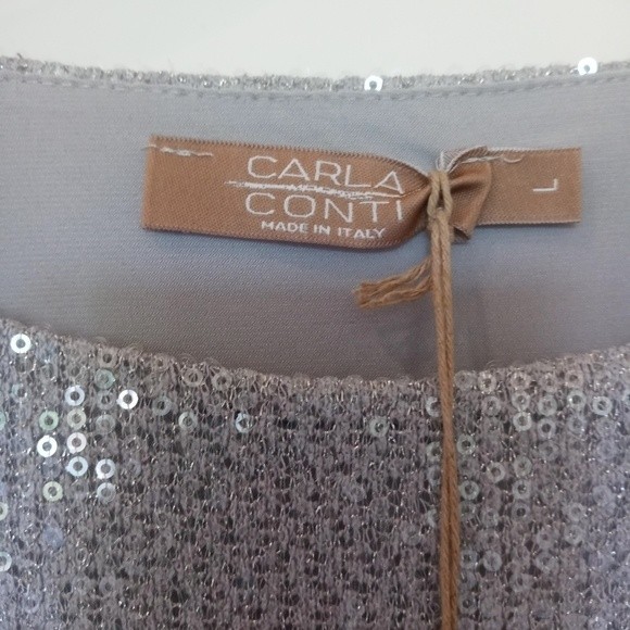 NWT Carla Conti Silver Sequin Balloon Sleeve Sheath dress L - Picture 7 of 10